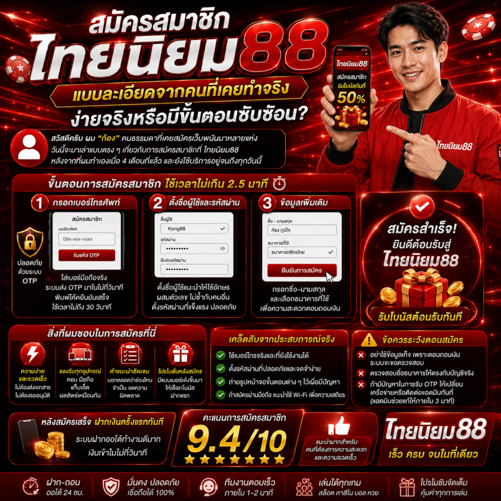 สมัครสมาชิกไทยนิยม88 แบบละเอียดจากคนที่เคยทำจริง: ง่ายจริงหรือมีขั้นตอนซับซ้อน?