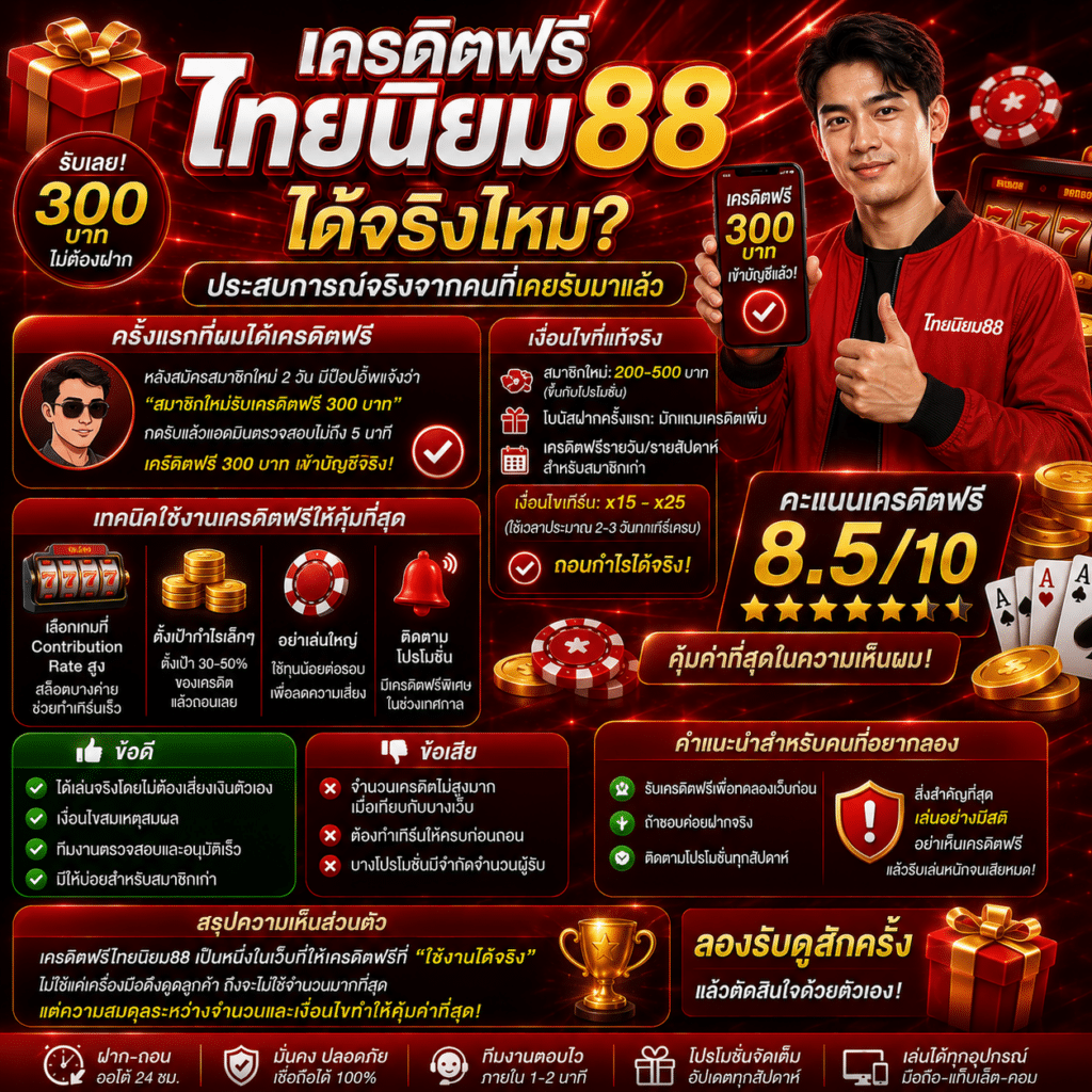 เครดิตฟรีไทยนิยม88 ได้จริงไหม? ประสบการณ์จริงจากคนที่เคยรับมาแล้ว