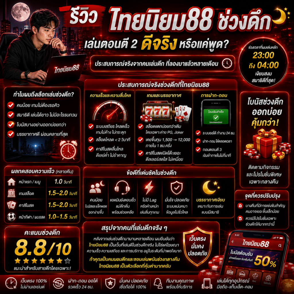 รีวิวไทยนิยม88 ช่วงดึก: เล่นตอนตี 2 ดีจริงหรือแค่พูด?